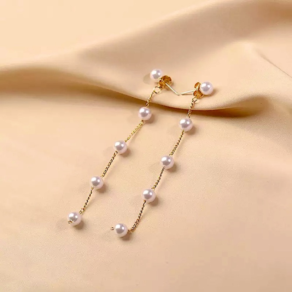 ⚜️𝟯𝟬%𝗢𝗙𝗙 𝗯𝘂𝗻𝗱𝗹𝗲𝘀 𝟯+⚜️ NEW Long White Pearl Jacket Earrings - Picture 4 of 9